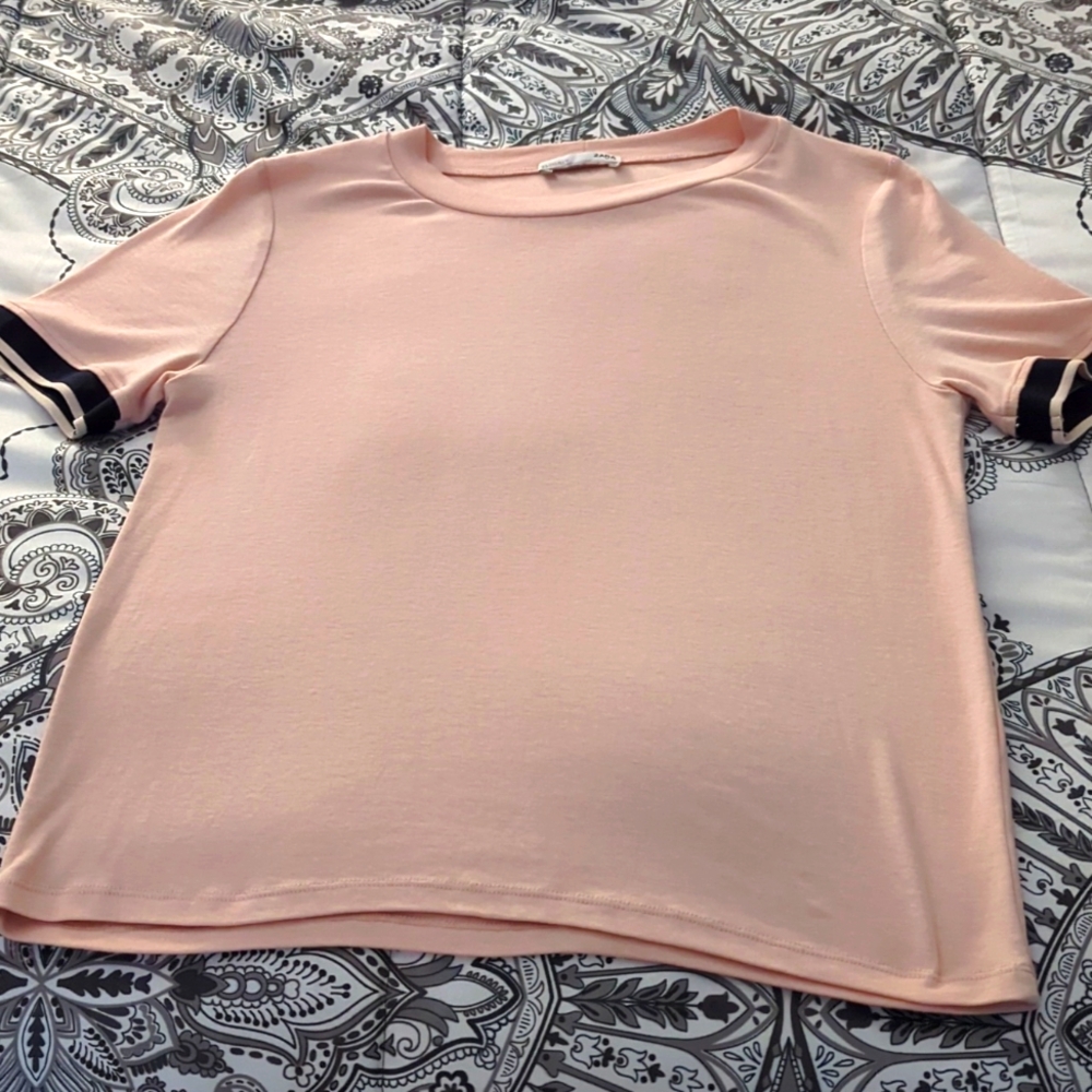 Zara Pink and Black Short Sleeve Tee